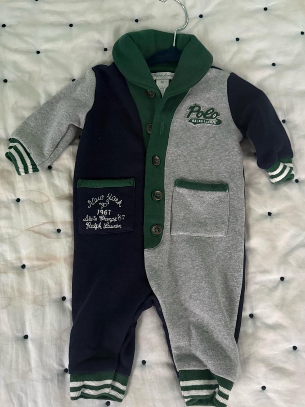 Polo by Ralph Lauren Green, Navy & Gray Baby One-Piece Footie
